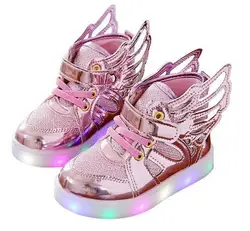 New Children Baby Luminous Shoes Boys Girls Flying Wing Light Up Colorful Glowing Sneakers Kids Leisure Sports Christmas size 21