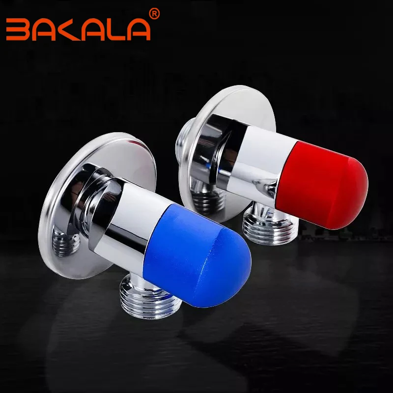 BAKALA RED&BLUE chrome brass Triangle valve copper thick angle valve hot or cold water valve switch valve extension character