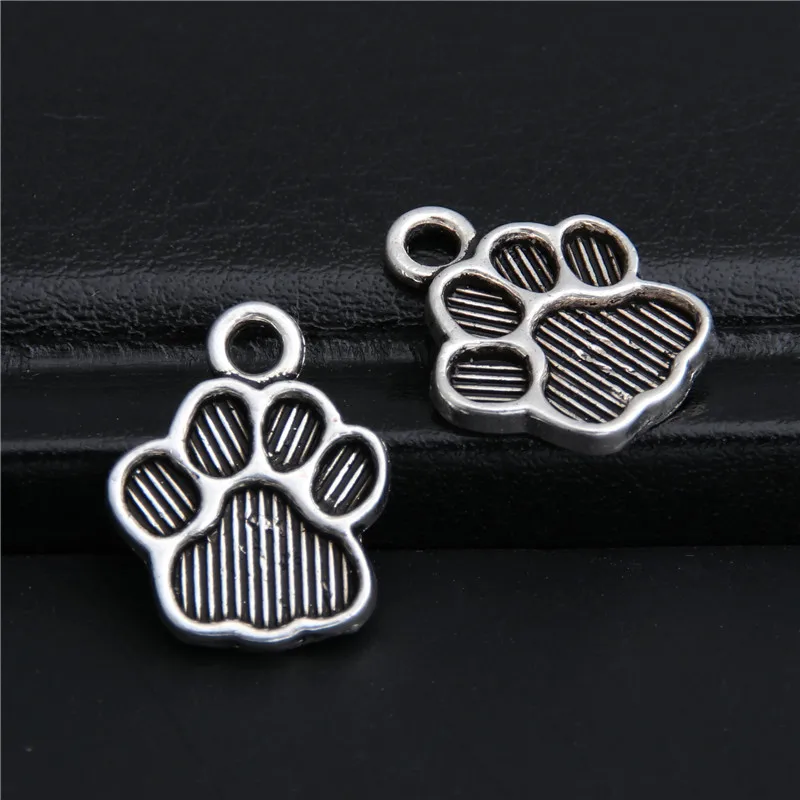 50pcs  Silver Color Metal Dog Paw Print Footprint Charms Pendant For Necklace Bracelet Jewelry Making Findings DIY Craft A2767