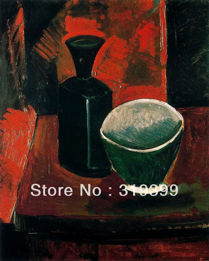 Oil Painting Reproduction on Canvas, green-pan-and-black-bottle-1908  by pable picasso,Museum Quality,Fast Free Shiping,handmade