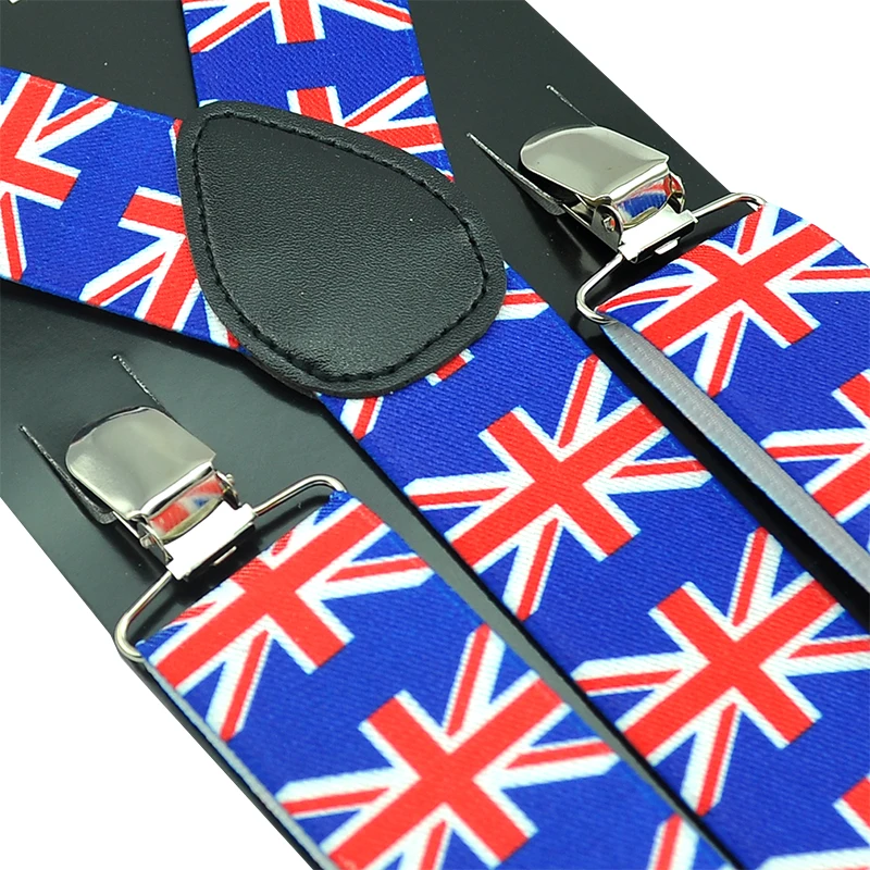 Tirantes elásticos con Clip para hombre, tirantes de 3,5 cm de ancho, Tirantes ajustables con espalda en Y, bandera británica de Inglaterra, Gallus