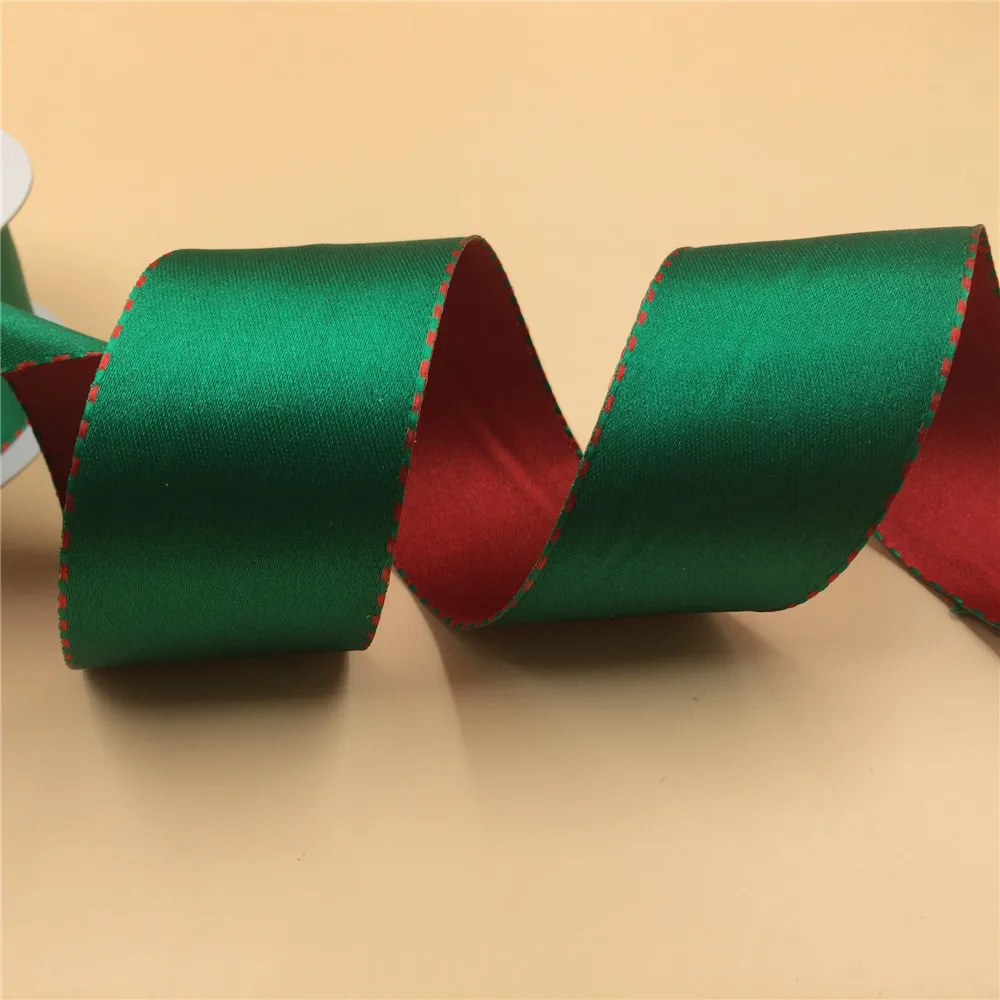 

38mm X 25yards Wired Edge Green Red Two Tone Satin Ribbon. Gift Bow,Wedding,Cake Wrap,Tree Decoration,Wreath N2010