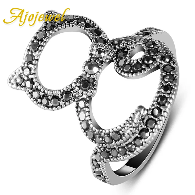 Ajojewel Unique Black Marcasite Cat Ring Size 6 Vintage Animal Jewelry Women Gift Items