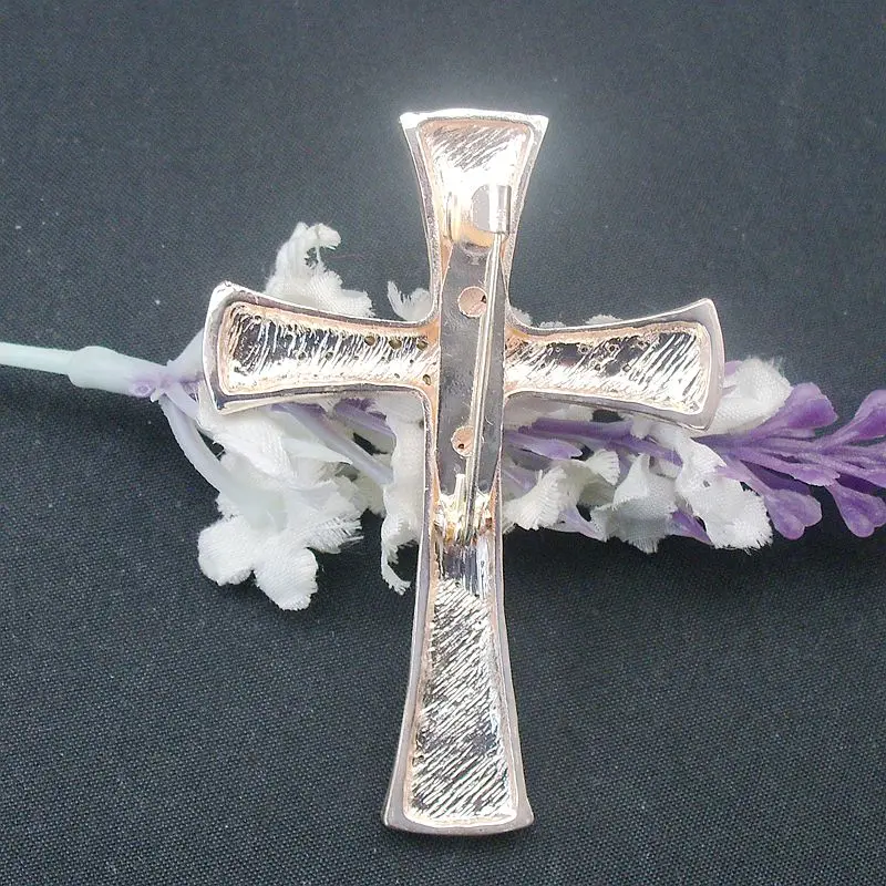 Fashion Brooches Clear Crystal Rhinestone Cross Costume Brooch Pin Pendant Exquisite Jewelry Champagne Golden, Item NO.: BH7665