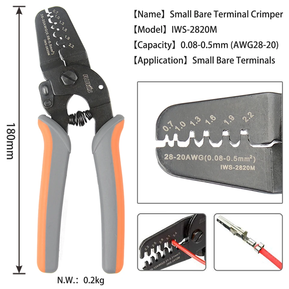 IWISS Terminals Crimping Tools IWS-2412M/IWS-2820M for Crimp AWG24-12/AWG28-20 JAM, Molex, Tyco, JST Terminals and Connectors