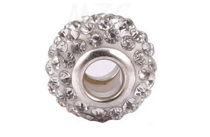 50% OFF!High Quality!14MM White Hot Best Rhinestone Silver Plated c324 Big Hole KOW  European Beads Fit Charm Bracelets.