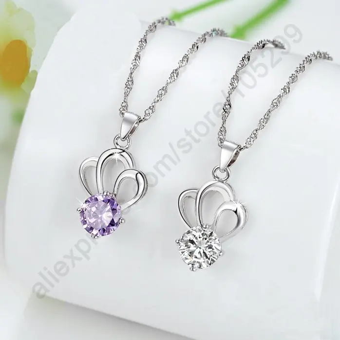 Fashion Wholesale Genuine 925 Sterling Silver Crystal Crown Pendant Necklaces Woman Gift Jewelry 2 Colors Option