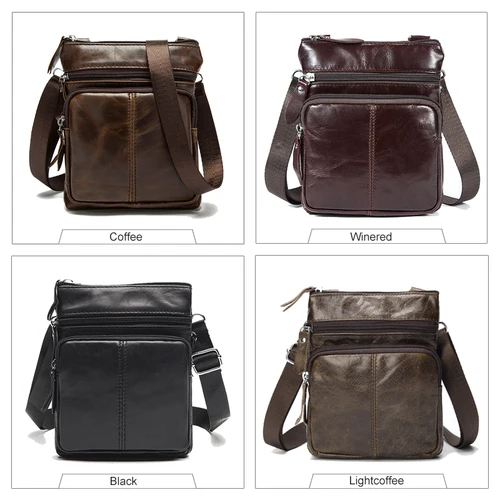 Imagen 2 del producto Bandolera cruzada Vintage para hombre, bolso de hombro de cuero genuino, bolso de mensajero, maletín, Bolsas principales negras para hombre 2020