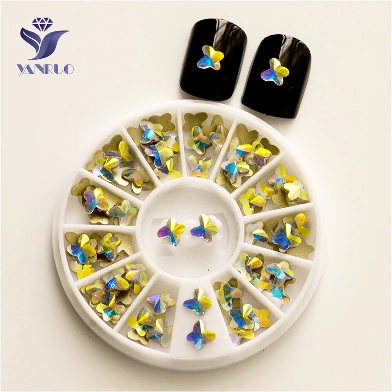 YANRUO 2502NoHF AB Butterfly 5x5mm 8x9mm Beauty Gems Non Hotfix Strass Flatback Crystal Nail Art Rhinestones