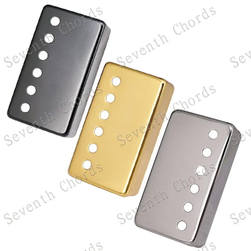 Ein Set mit 2 Stück Messing-Humbucker-Abdeckungen mit 6 Löchern und 6 Saiten für E-Gitarren-Zubehör, in drei Farben. – Detail 2