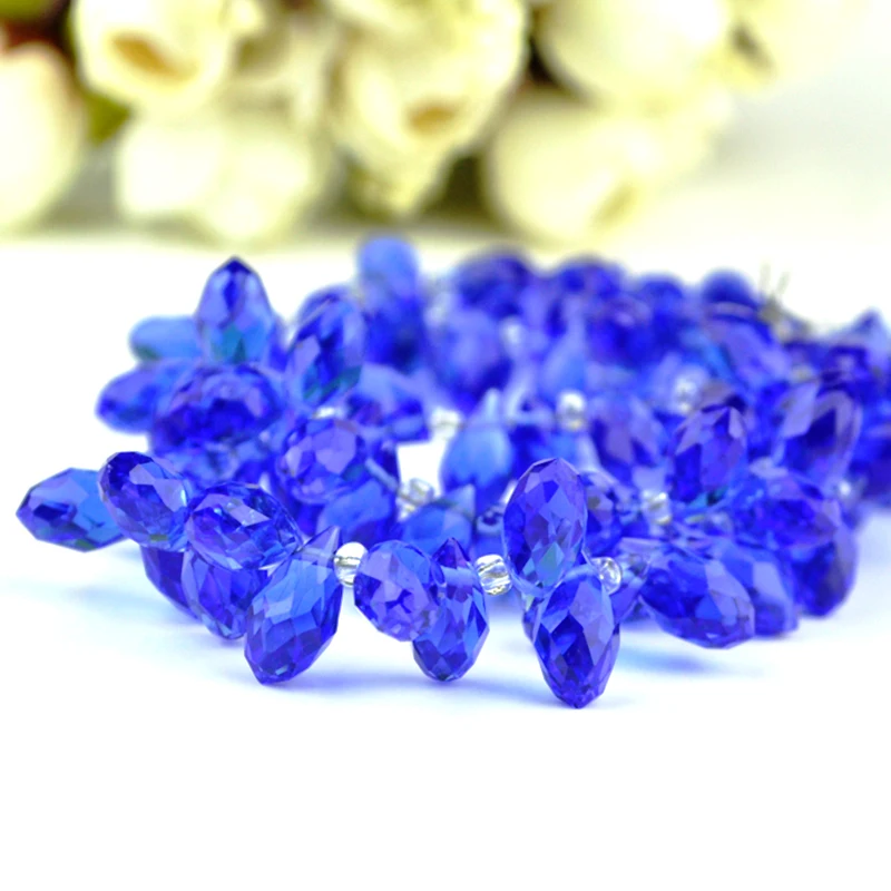 50pcs/lot 6x12mm Colorful Water Drop Beads Transparent Teardrop Glass Beads Oval Faceted Crystal Beads for DIY Jewelry Material