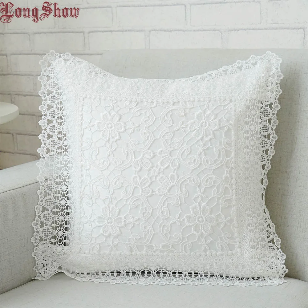 

LongShow 45x45cm Square Home Decorative Light Coffee White Grey Taupe Color Pure Lace Embroidered Thick Pillow Case