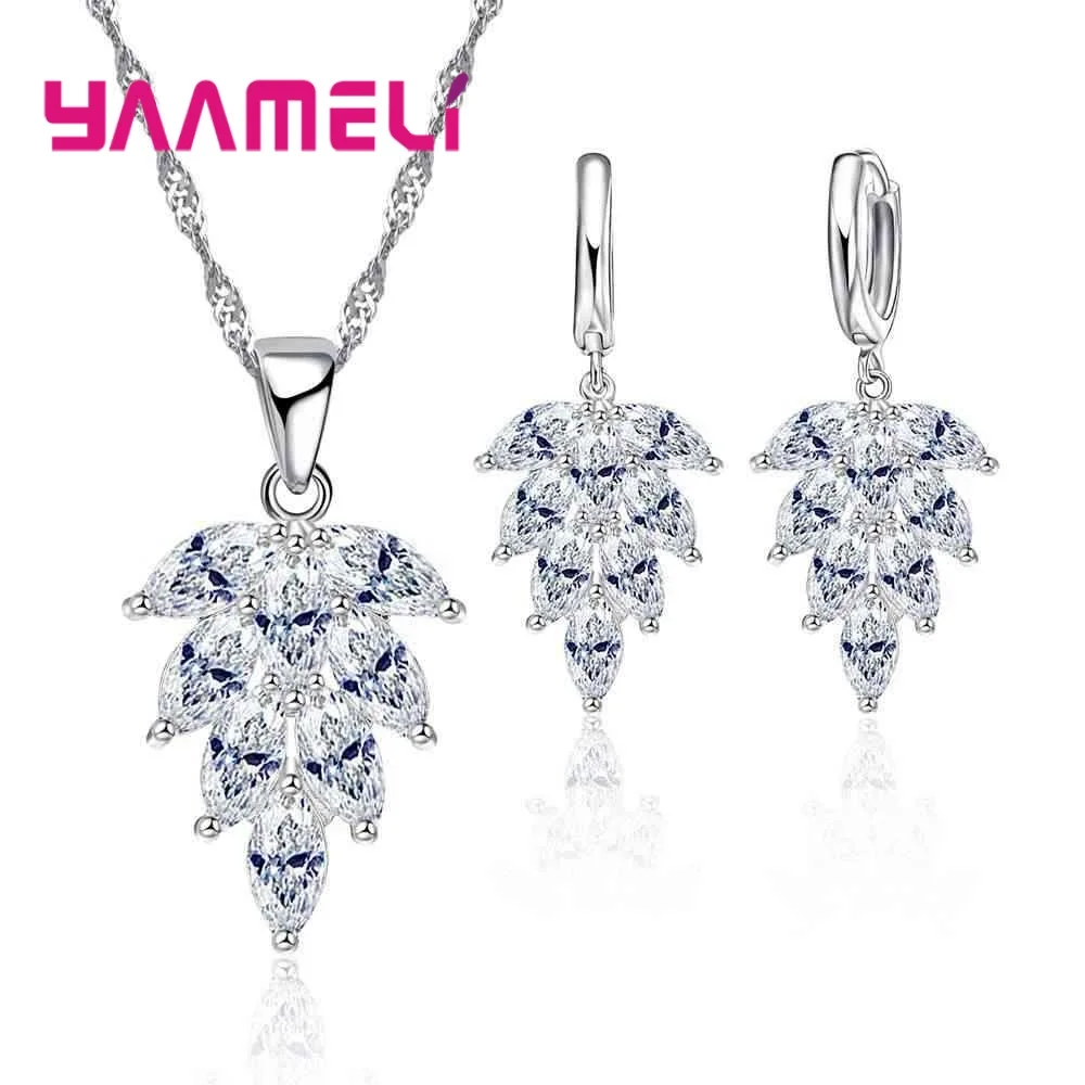 925 Sterling Silver Earring And Necklace Jewelry Set For Women Gift Fashion Pendants Leaf Wedding Bridal Jewellery Sets