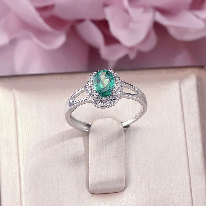 Fine Jewelry 100% Silver Rings For Women 7*5mm Topaz Green Oval Natural Gemstone Adjustable Ring Classic Engagement Anel R-TO003