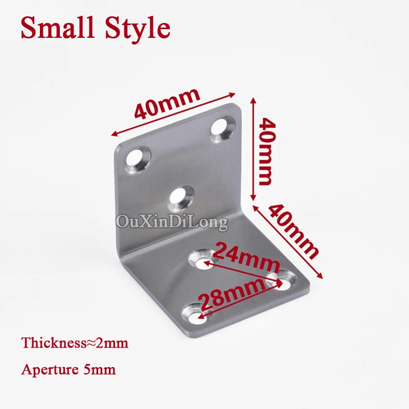 NEW 100PCS Stainless Steel Corner Brackets Furniture Fixing Joining Parts Metal Connector Thickness 2mm Right Angle Brackets