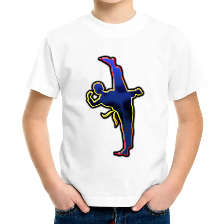 Joyonly Boys Taekwondo  printed T shirts Children White Tshirts Child Clothing Kid's t-shirt Girl Clothes