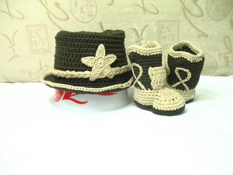 

Special clearance - new handmade crochet baby cowboy hat cap, baby hat with boots set, 100% cotton newborn Photo props