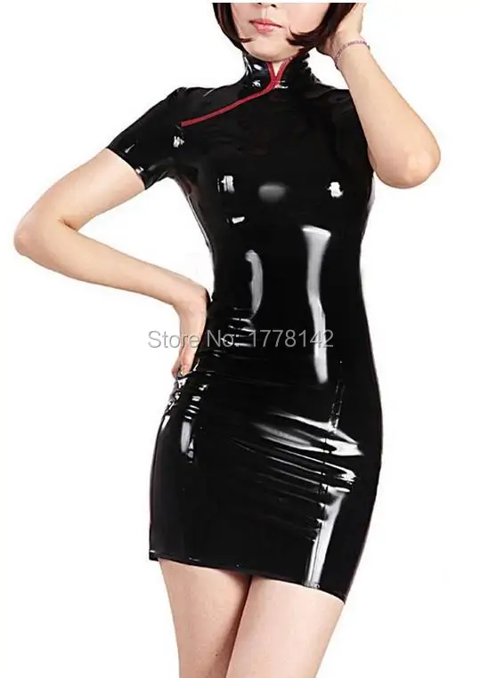 

latex dress classic Chinese cheongsam short sleeve Latex Sexy Dress