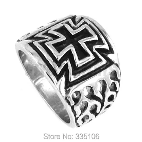 Classc Flame Cross Ring Stainless Steel Jewelry Cool Tribal German Army Iron Cross Biker Men Boys Ring SWR0195A