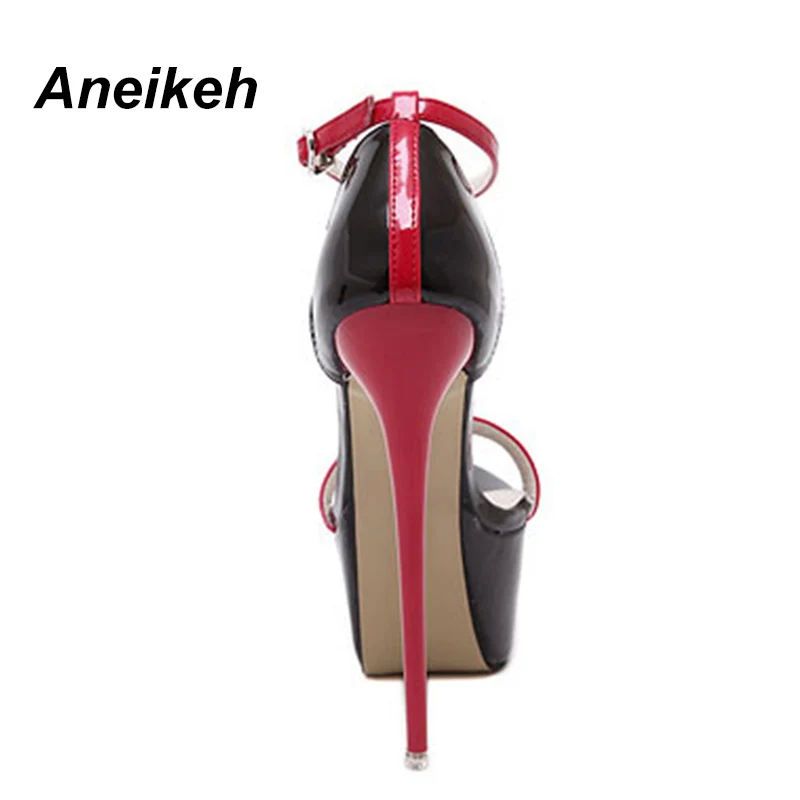 Aneikeh 2024 Fashion PU Platform Super High Heels Women\'s Open Toe Cover Heel Buckle Strap Thin Heels Sandals Party Pole Dance