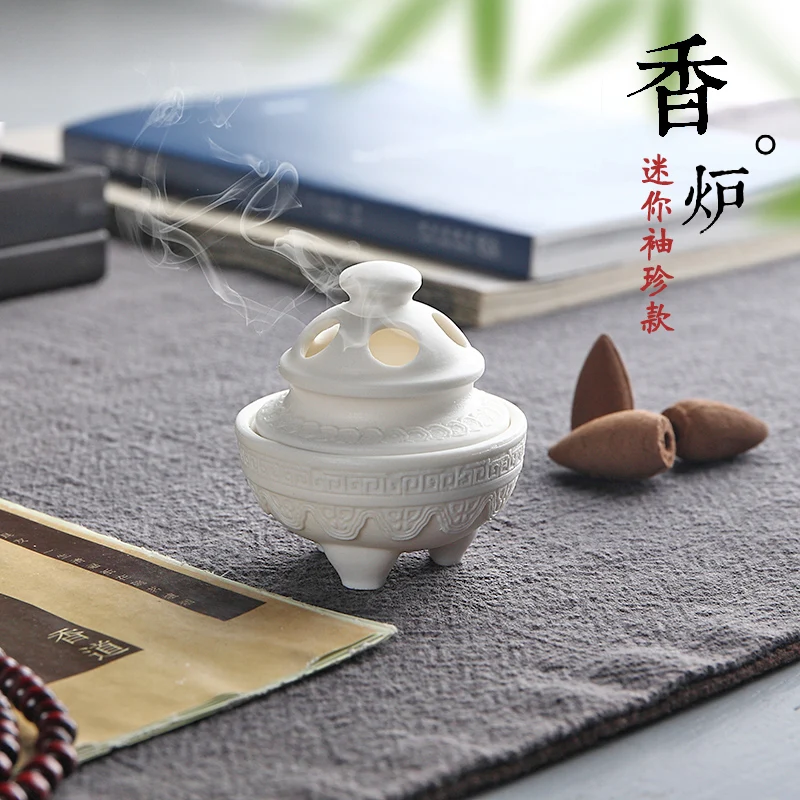 Mini incense burner pocket fingertip incense burner ceramic white porcelain household tea set tea tray ornaments tea ceremon