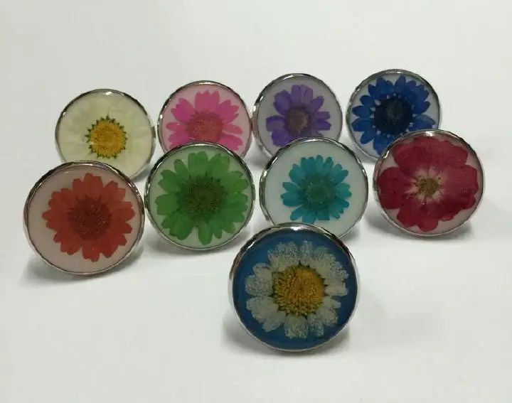 

9 pcs rings fashion real dried flower round style jewelry