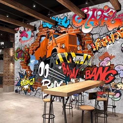 Papel tapiz 3D personalizado con grafiti de pared, Mural de coches de dibujos animados para decoración de dormitorio de niños y restaurante, no tejido, tamaño personalizado