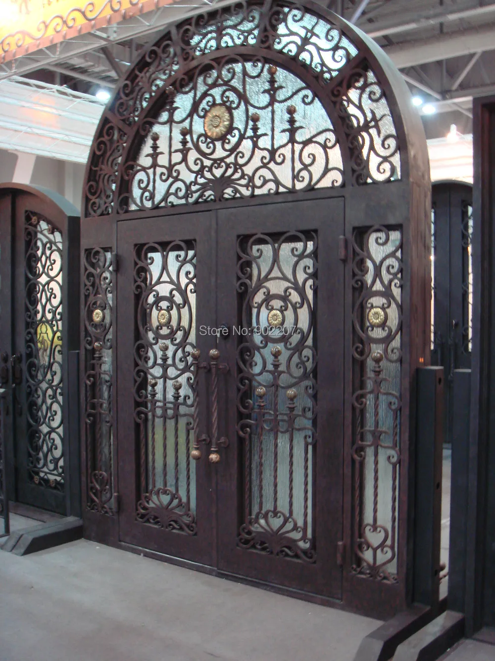 Hench 100% Glass Wrought Iron Door Design For Home And Villas