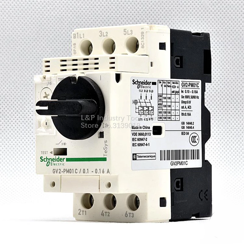 New Original GV2 Schneider Electric GV2-PM01C Thermomagnetic Motor Circuit Breaker Protection GV2PM01C 0.1-0.16A 3P Knob Type AC