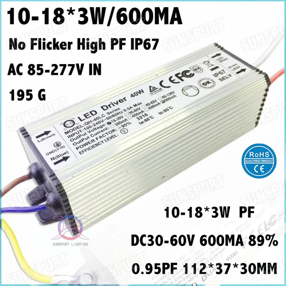 sem cintilacao pfc ip67 40w drive de led 1018x3w 600ma de potencia constante da corrente para lampada de teto pcs 01