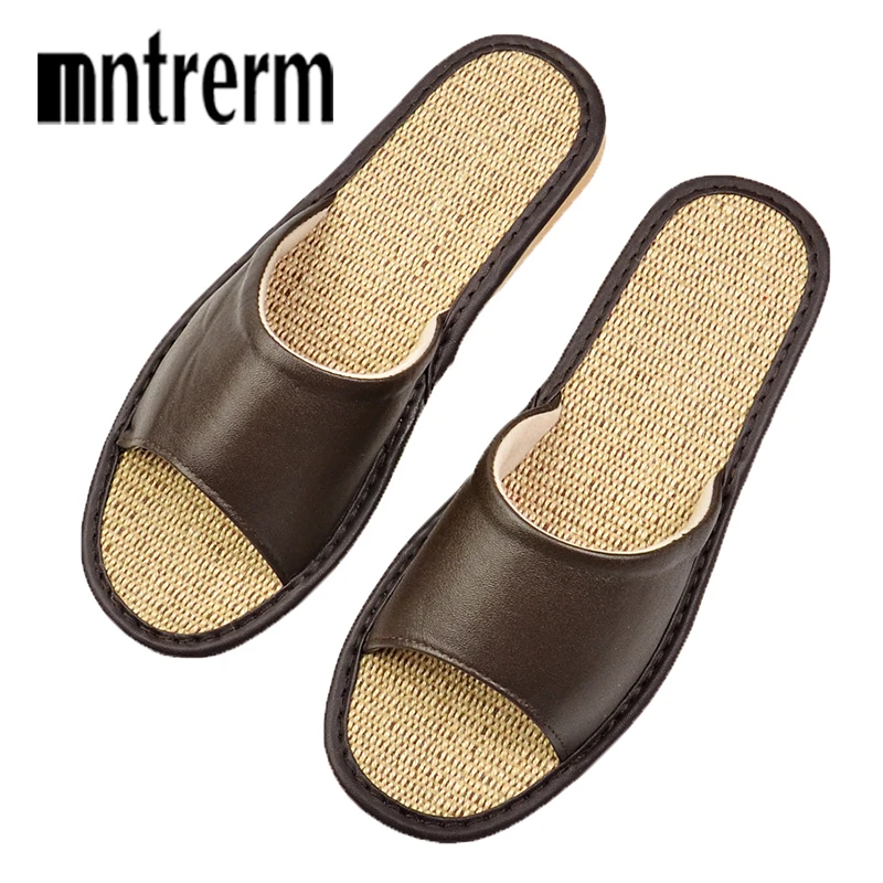 Men Shoes Unisex Summer Sheepskin Slippers Fashion Outdoor Breathable Flax Casual Couple Genuine Leather Shoes Beach Slippers