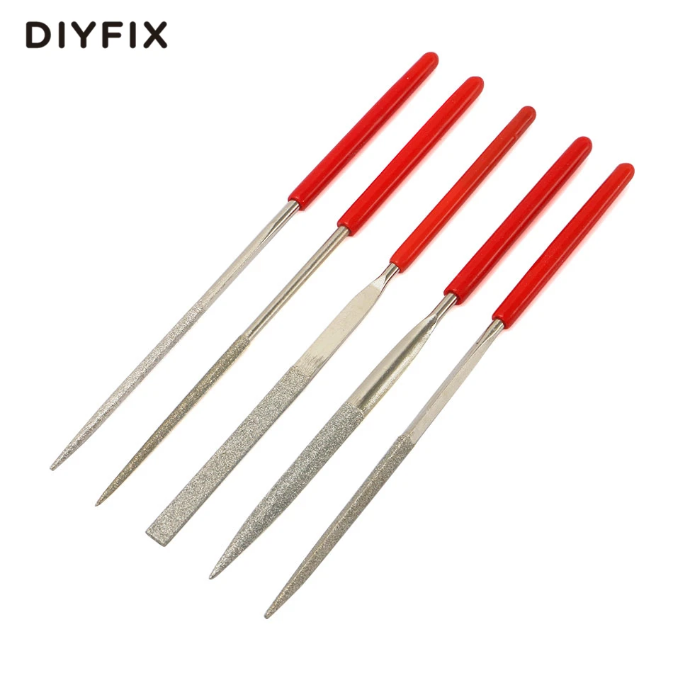 DIYFIX 5Pcs 3mm x140mm Mini Diamond Needle Metal File Set Coated Riffler for DIY Jewelry Crafts Glass Cutting Repair Tools