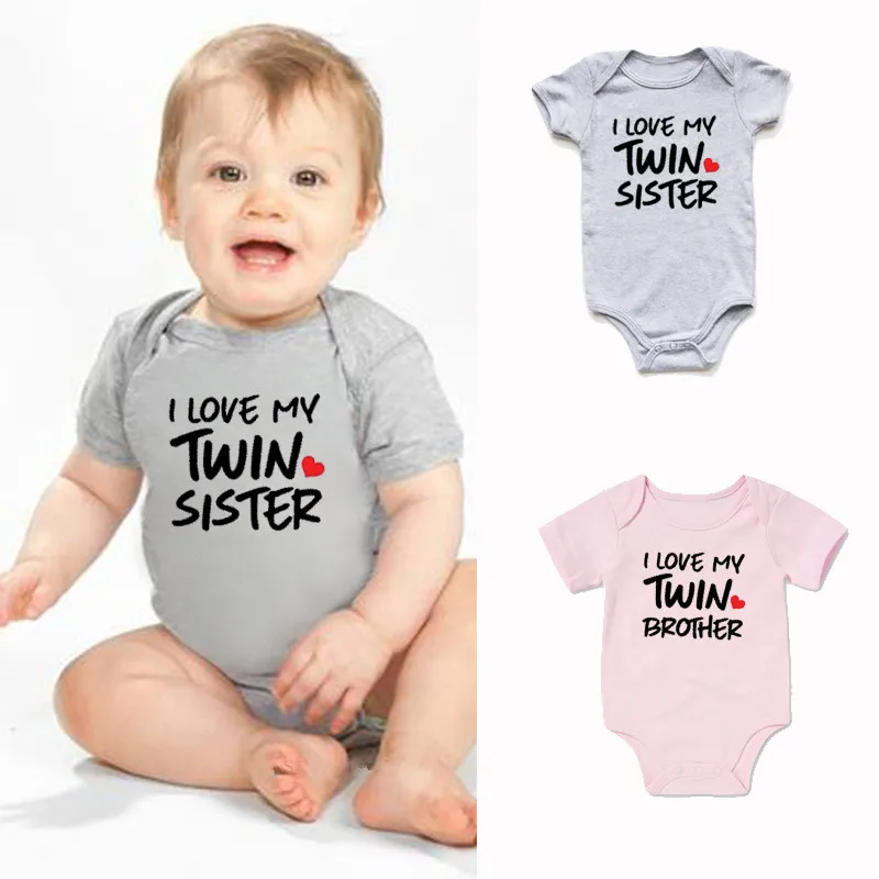 Cute Twins Baby Bodysuit I LOVE MY TWIN SISTER and BROTHER Printed Cotton Twins Baby Clothes Newborn Boys Girls Romper 0-18M