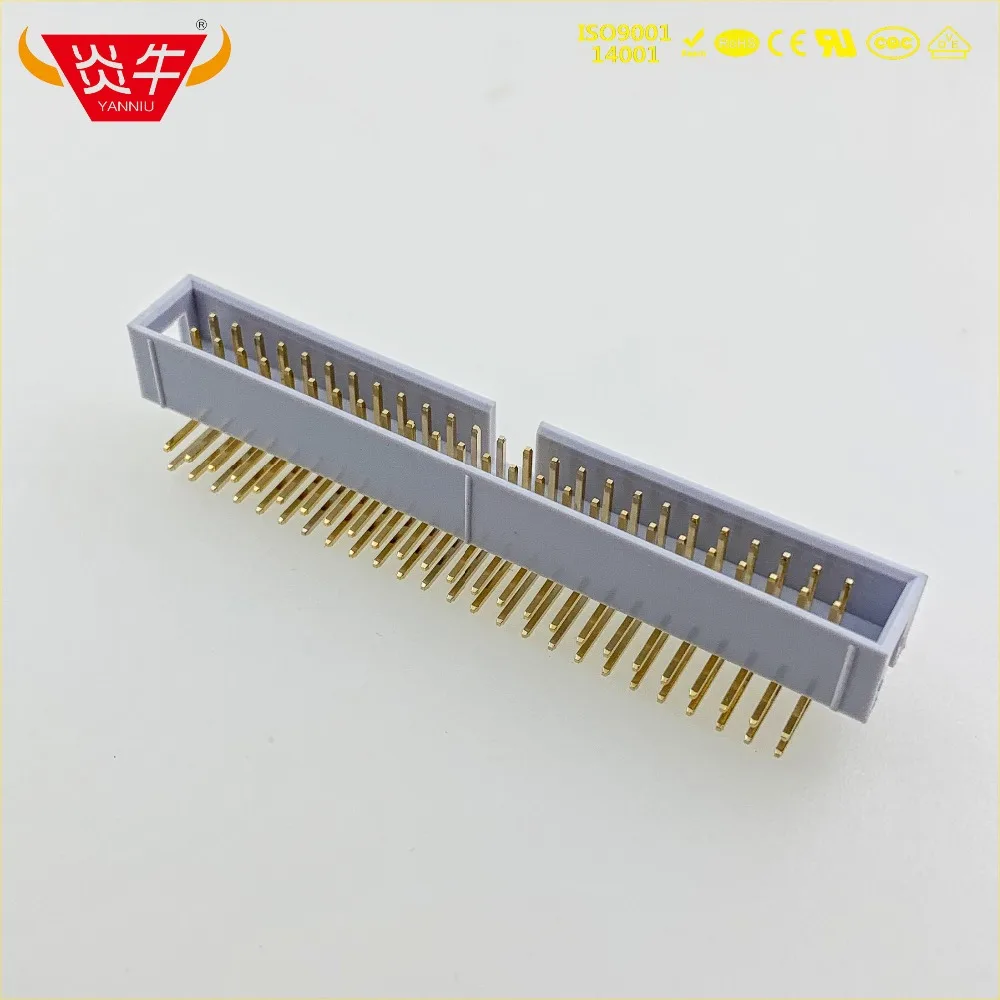 50Pcs DC3-50P GREY WHITE 50PIN IDC SOCKET BOX 2.54mm PITCH BOX HEADER RIGHT ANGLE CONNECTOR CONTACT PART GOLD-PLATED 3Au YANNIU