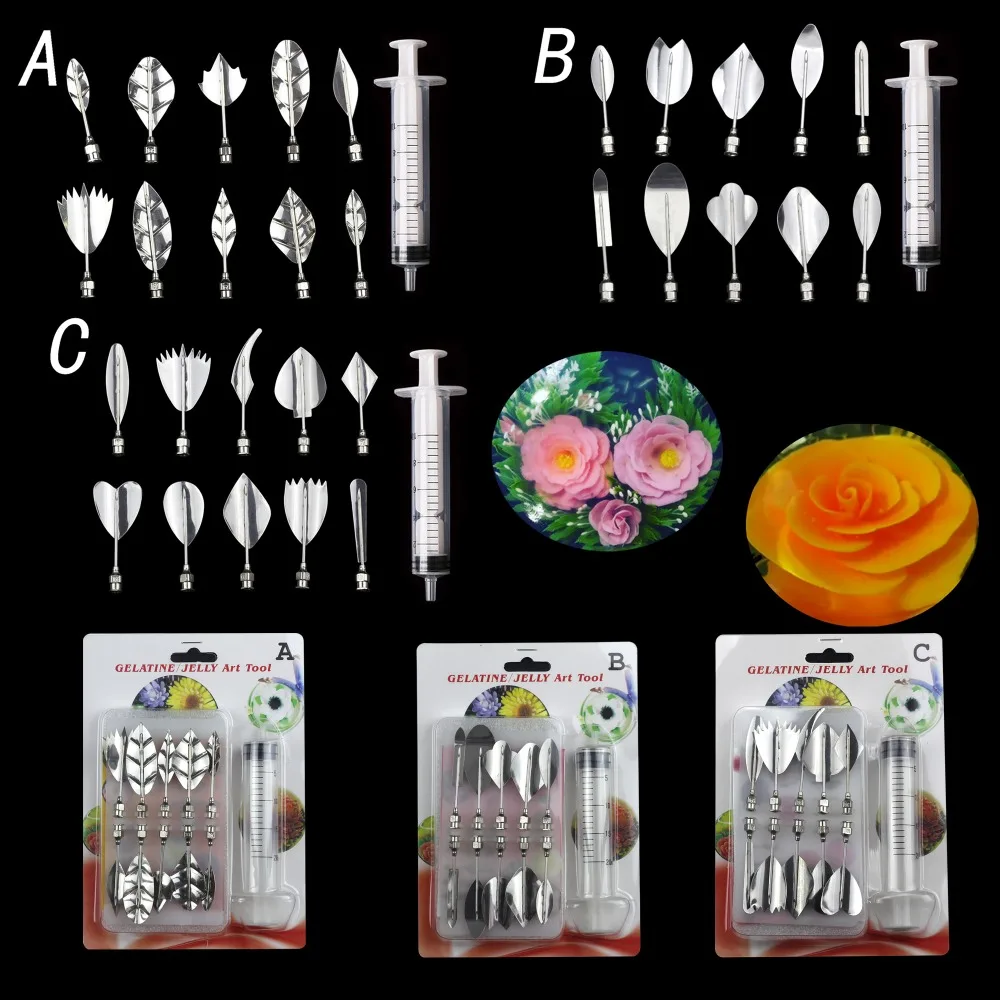 Baking Cake Tools 3D Gelatin Jelly Art Pudding Flowers Cake Decorating Tools Needle Tools Stainless Steel Nozzle Syringe Kit