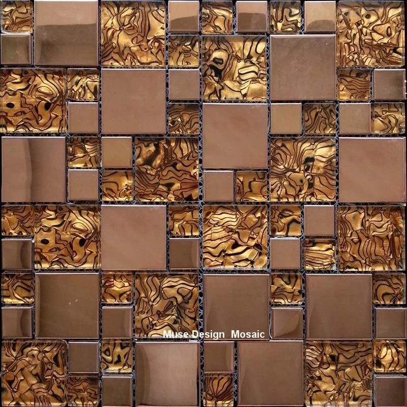 

European Style Rose Gold Metal Shell Glass Mosaic Tile, wall tile kicthen decoration tile fireplace TV background wall