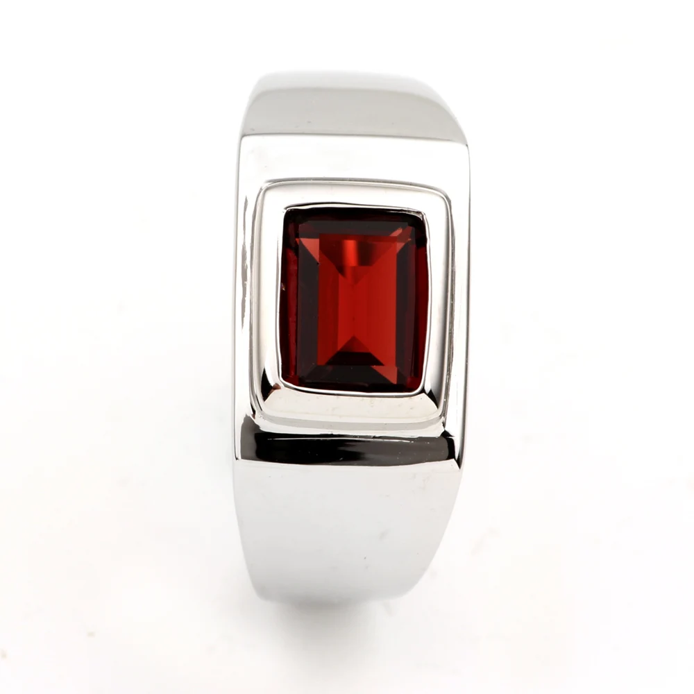 925 Silver Ring for Men Red Garnet 7x9mm Gemstone Invisible Prong Setting January Capricorn Birthstone Father\'s Day Gift R509RGN