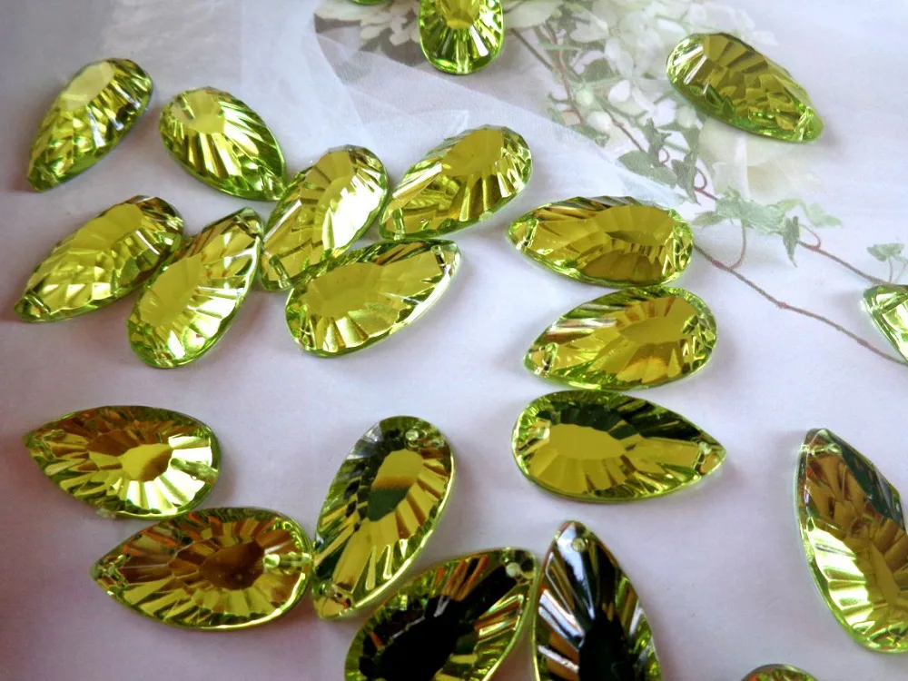 Wholesale light green Acrylic Crystal 11*21mm sew on  Rhinestone  water drop shape strass Diamond Gemstone 100pcs/lot