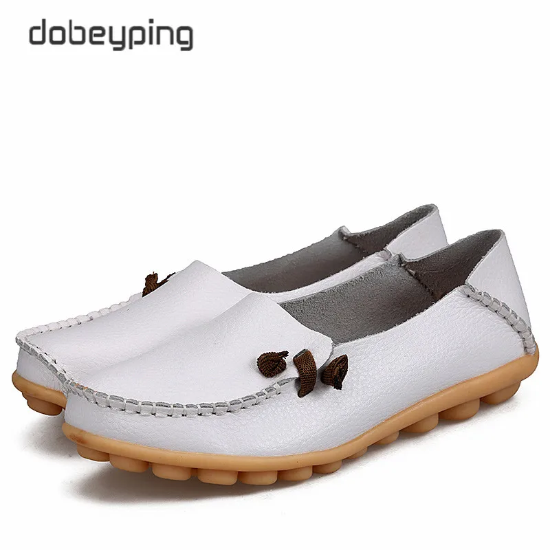 Spring Women's Casual Shoes Genuine Leather Woman Flats Soft Mother Loafers Female Driving Footwear Solid Boat Shoe Size 34-44