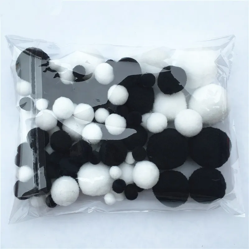 20g/lot Mix Black White Color Pompom Fur Craft DIY Soft Pom Poms Wedding Decoration/Sewing On Cloth Accessories from 8mm to 30mm