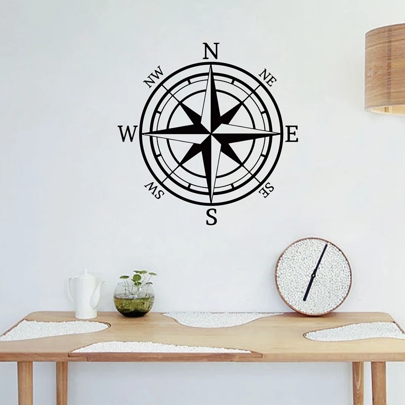 Nautical Compass Wall Decal Compass Rose Navigate Vinyl Sticker Nature Art Ship Ocean Sea Wall Decor