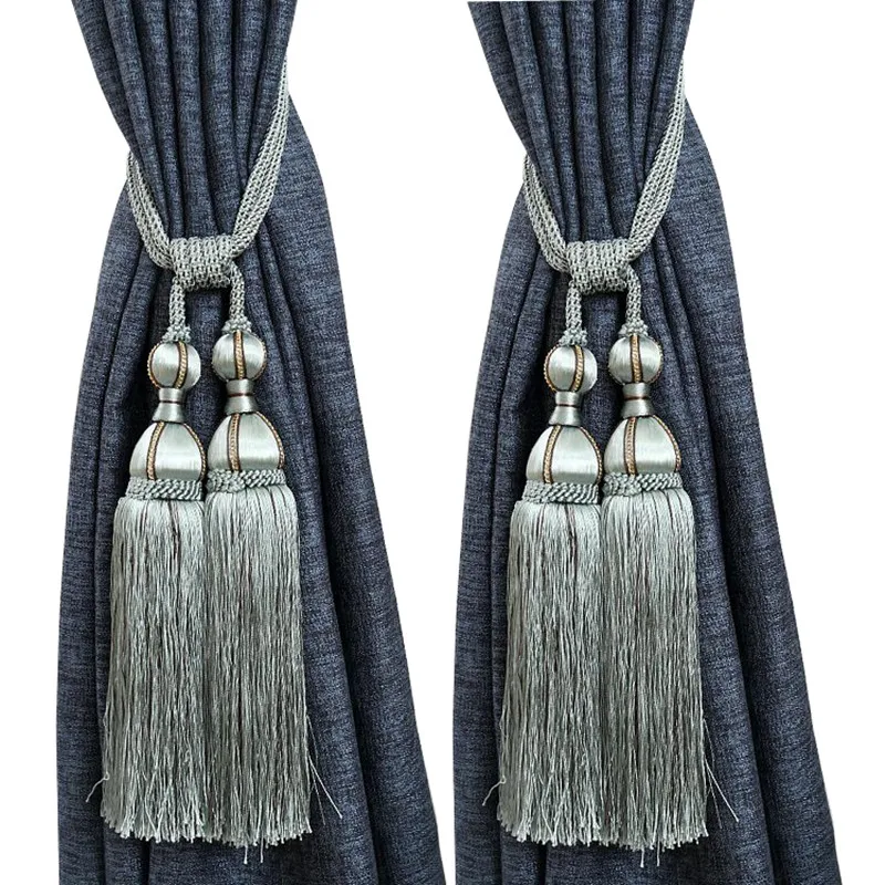 QGVLish 2Pcs Curtain Tassel Fringe Tiebacks Hanging Belt Balls Ropes Curtain Buckles Clasp Clips Curtain Accessories Tie Backs