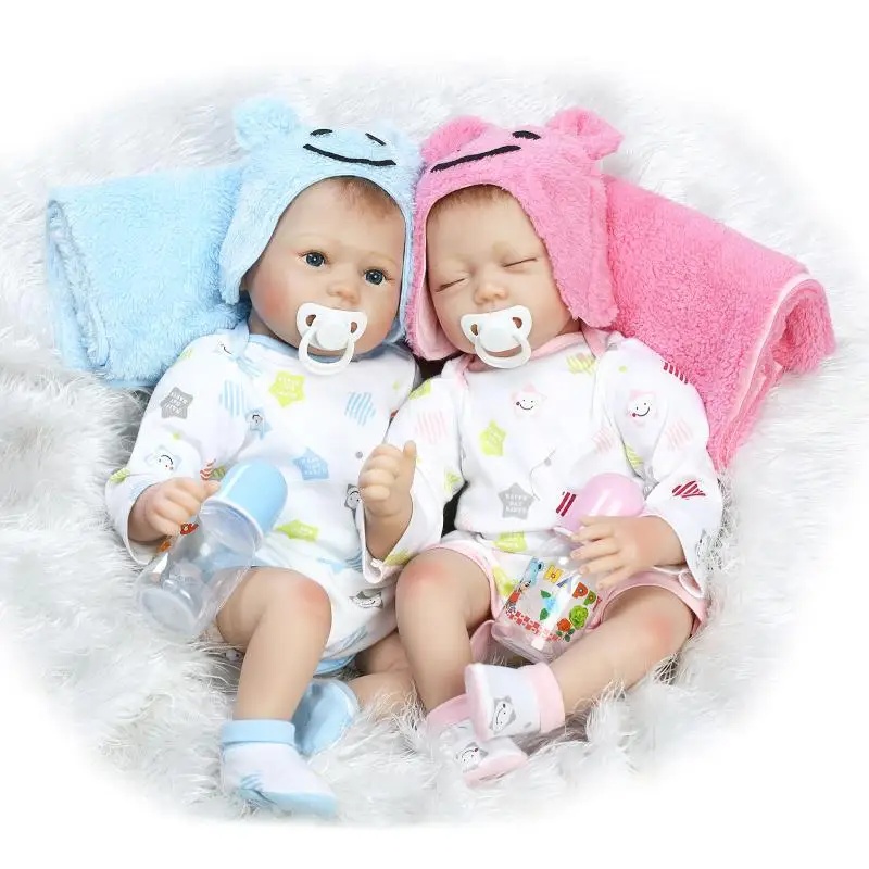 Kawaii BeBe 22'' Twins Baby Doll Silicone Reborn Doll 55CM Reborn Toys Lifelike Realistic Baby  Doll For Kids Birthday Gift