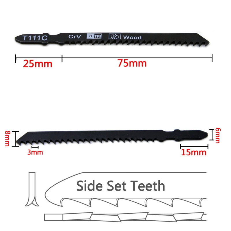 Poliwell 30 Pcs CRV Jig Saw Blade Set T-Shank 8TPI Reciprocating Saw Blades Sisi Set Gigi untuk Kecepatan pemotong Kayu Rumah DIY