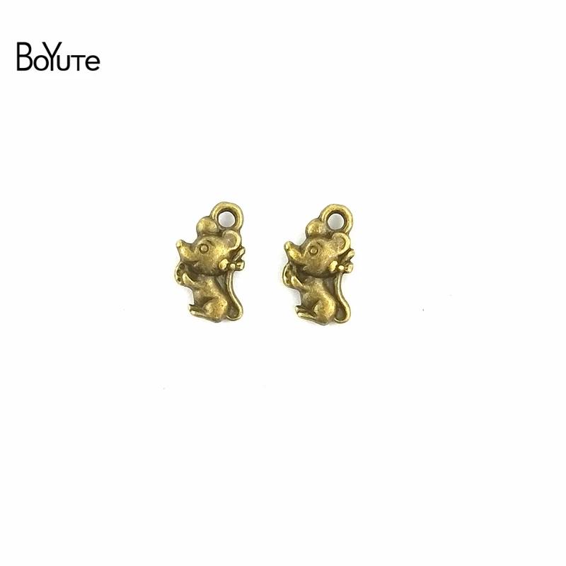 BoYuTe (100 Pieces/lot) 12*7*3MM Mouse Charms Pendants Antique Bronze Plated Zinc Alloy Mice Fashion Charms for Jewelry Making