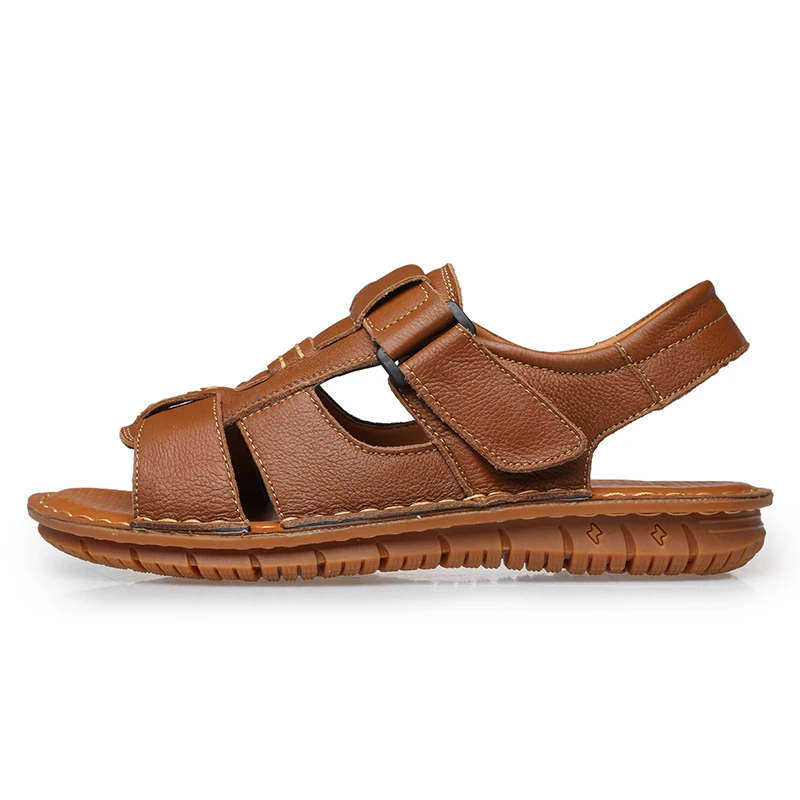 2019 new Men Sandals Summer Hollow Out Breathable Genuine Leather Casual For Driving Moccasins  Flat Men Sandals