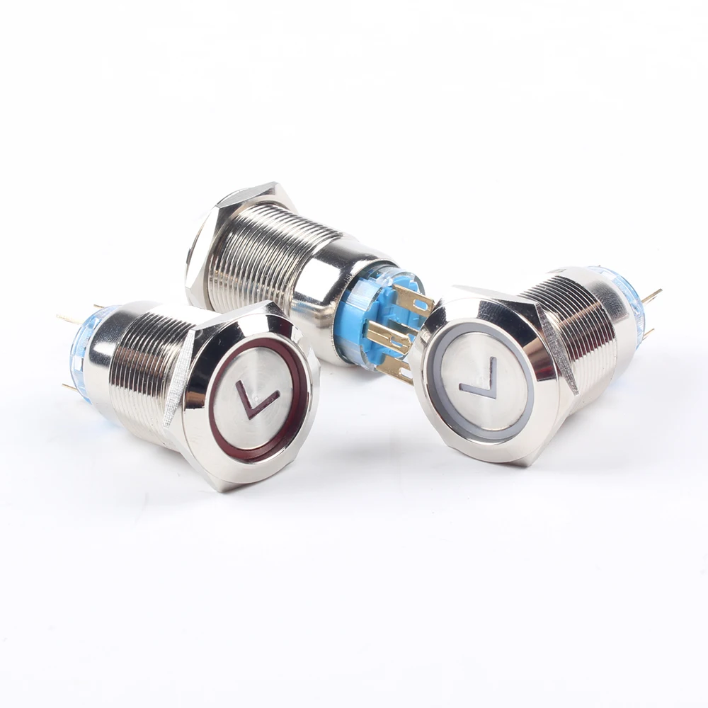 19mm Metal Power L type arrow bMetal Latching Momentary Horn Push Button Switch LED Lighting Car 1NO 1NC 3V 6V 12V 24V 220V