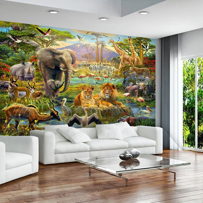 

Custom Mural Wallpaper 3D Children Cartoon Animal World Forest Photo Wall Painting Fresco Kids Bedroom Living Room Sticker