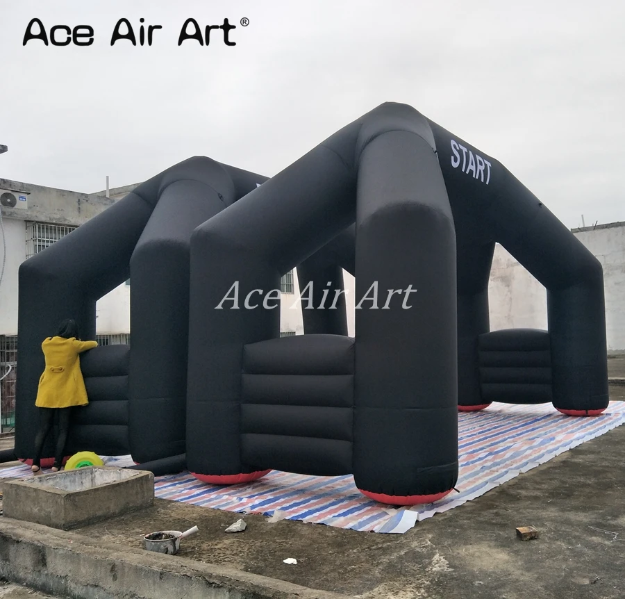 

Full Black 2 Pcs Popular 6 m Wide Inflatable Start And Finish Arch Customized Portable Archway With air blowers for sport racing