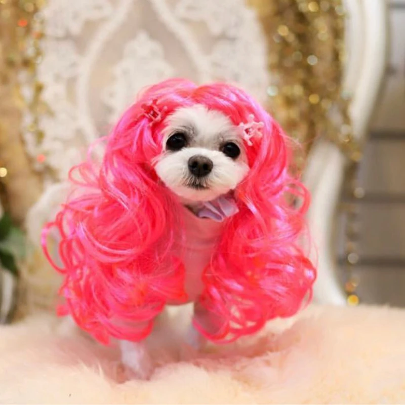 [MPK Cat Wigs] Pink Cat Wig, Pet Wig, Funny  Wig, Pink Curly Hair for Pets